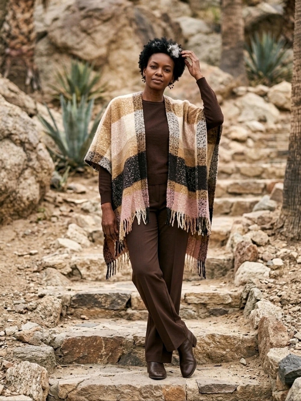 NWT Sonoma Textured Knit Shawl with Earth Tones ~One Size